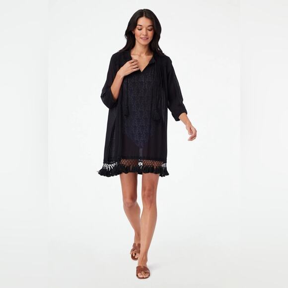 Roberta Roller Rabbit Lucknow Serafina Tunic Black Tassel Swim Cover Up Size M - Picture 3 of 8